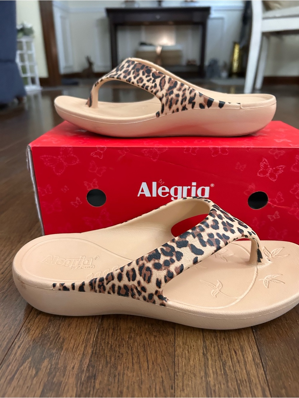 Alegria Leopard Print Tan Thong Sandals